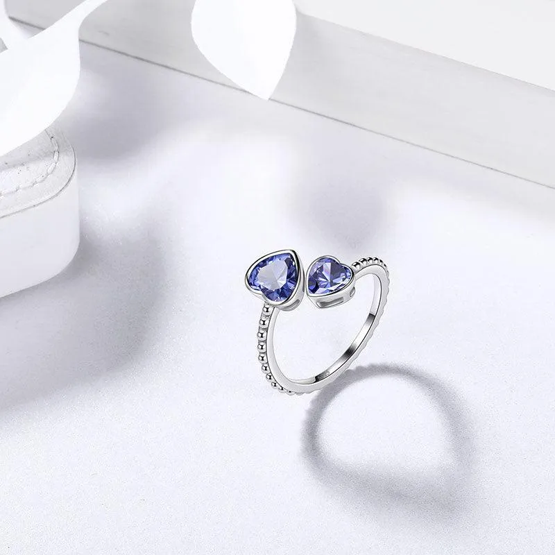 Birthstone December Tanzanite Love Hearts Ring Jewelry Women Girls Birthday Gift