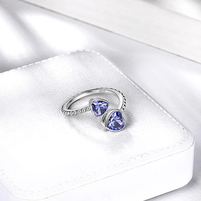 Birthstone December Tanzanite Love Hearts Ring Jewelry Women Girls Birthday Gift