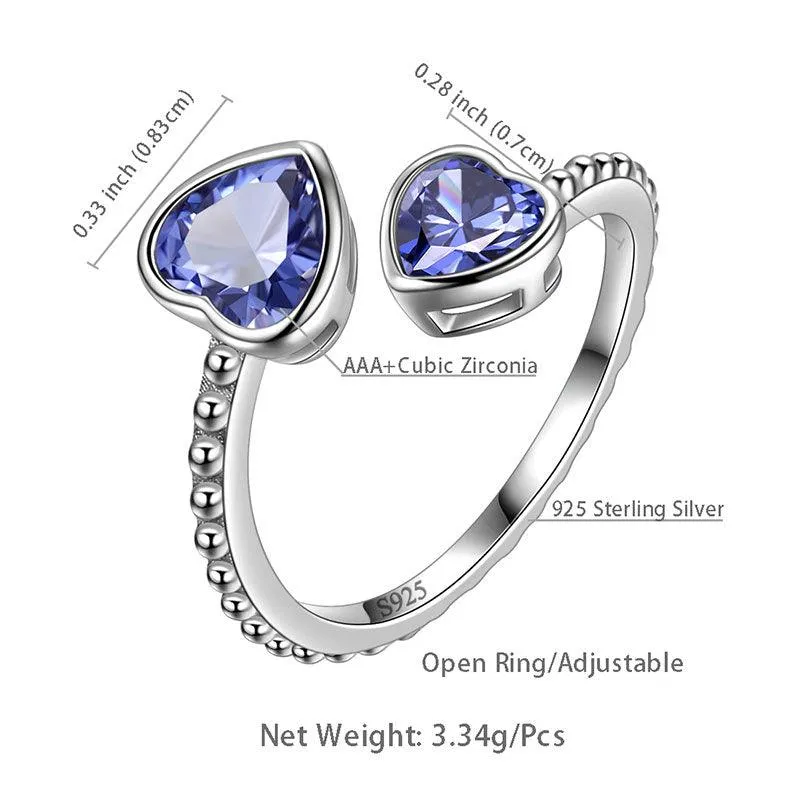Birthstone December Tanzanite Love Hearts Ring Jewelry Women Girls Birthday Gift