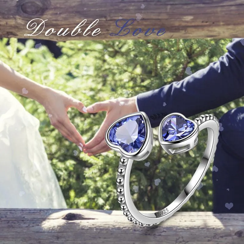 Birthstone December Tanzanite Love Hearts Ring Jewelry Women Girls Birthday Gift