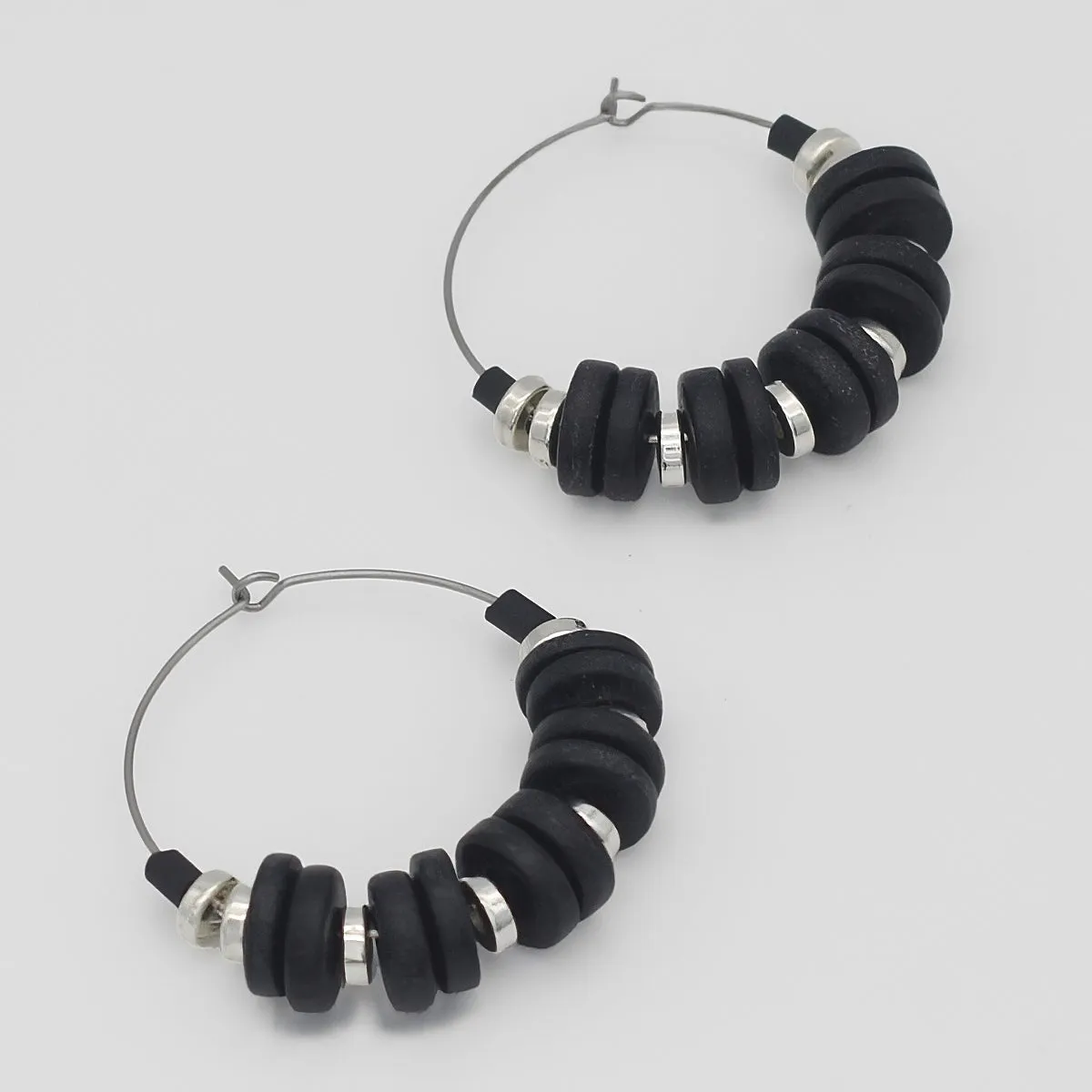 Black and Silver Hoop Dangle Earring