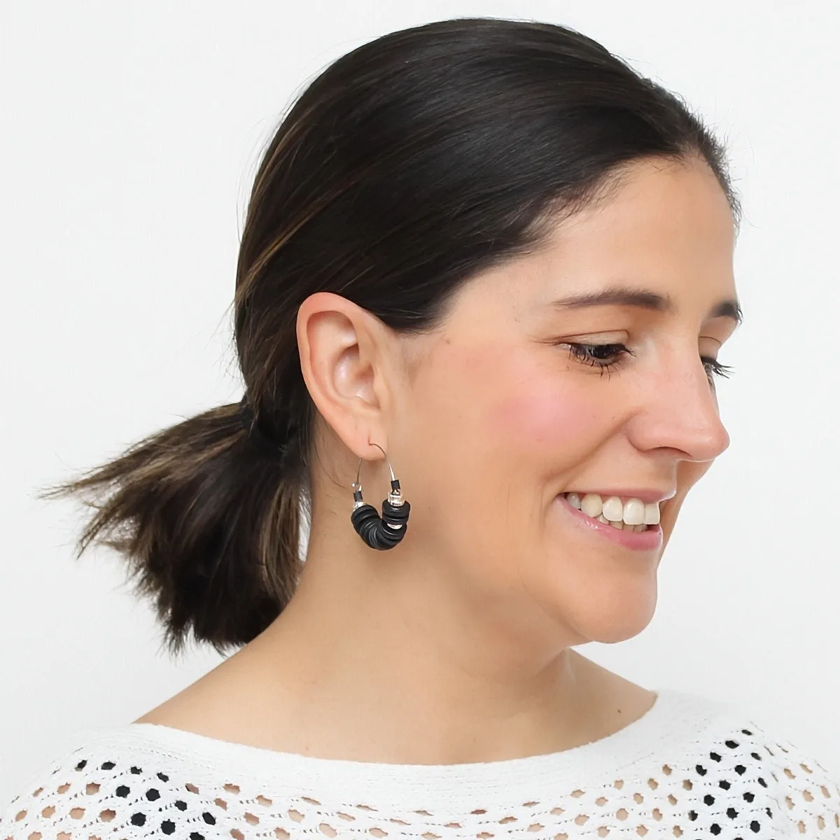 Black and Silver Hoop Dangle Earring