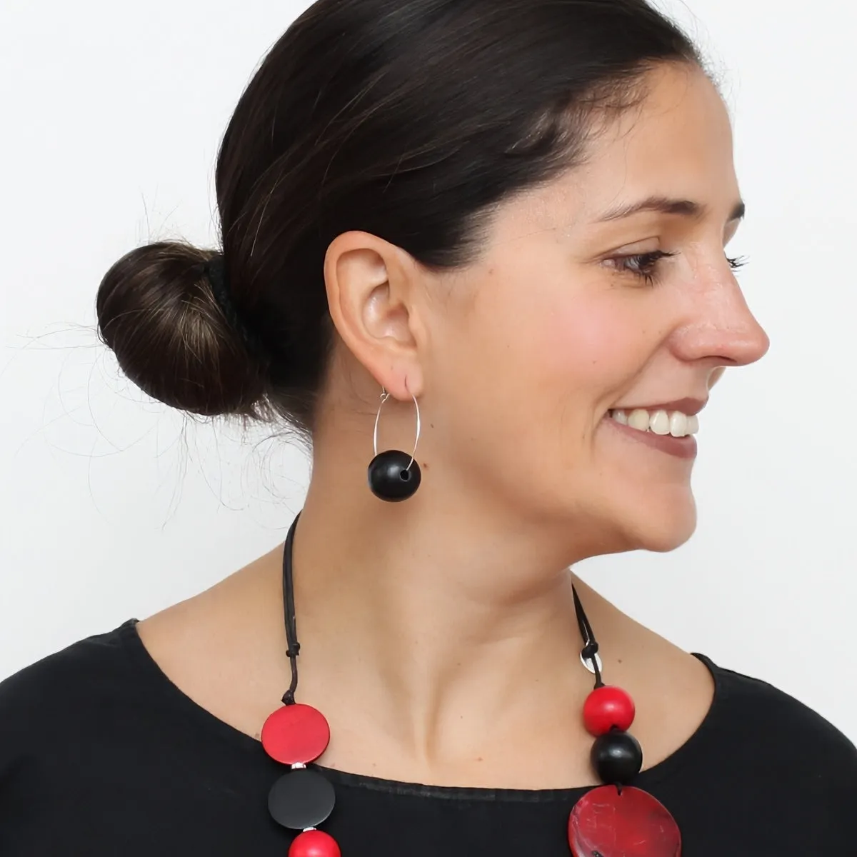 Black Ball Hoop Dangle Earring