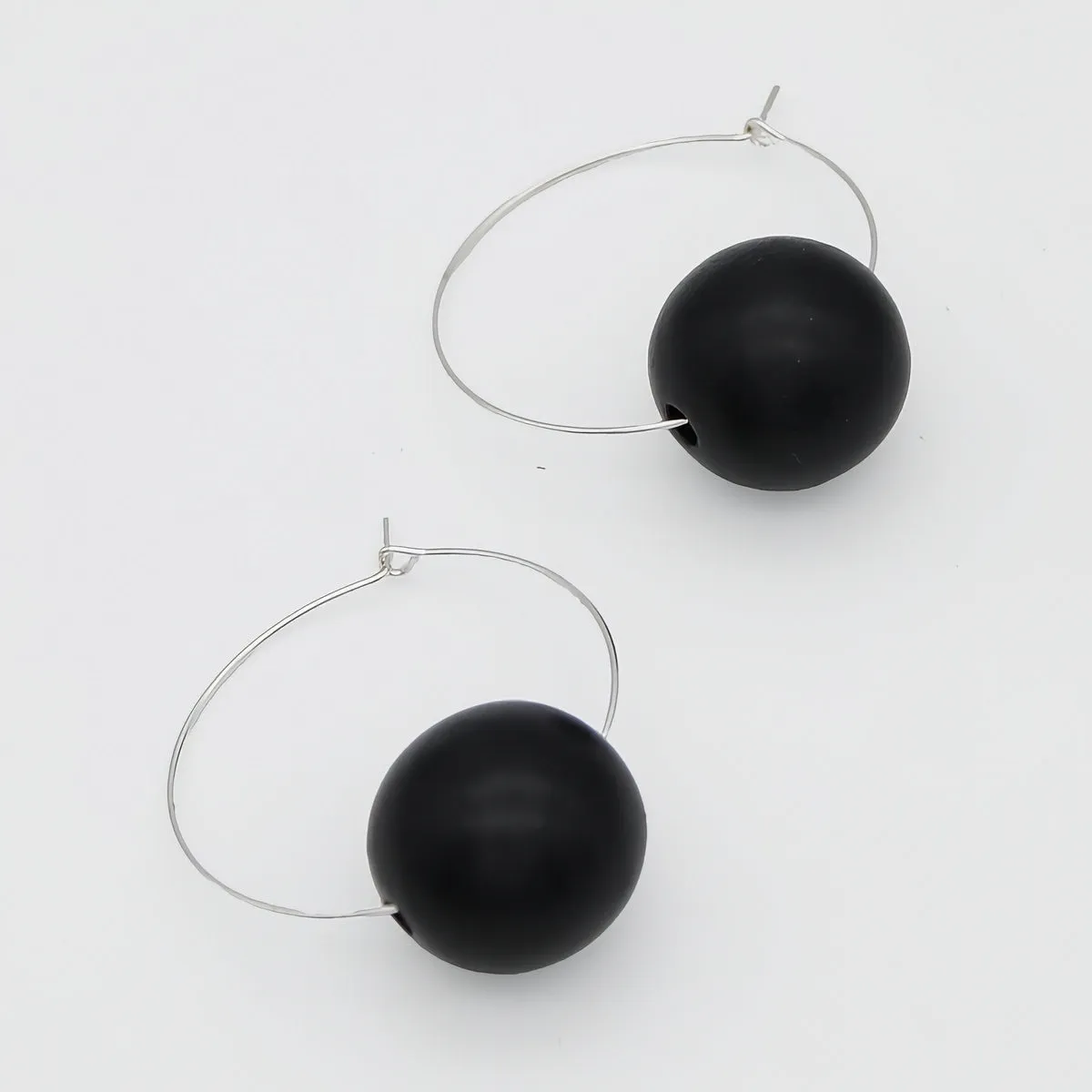 Black Ball Hoop Dangle Earring