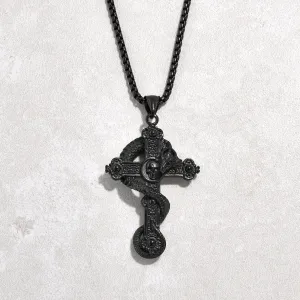 Black Gun Metal Dragon Cross Steel Hearts Necklace