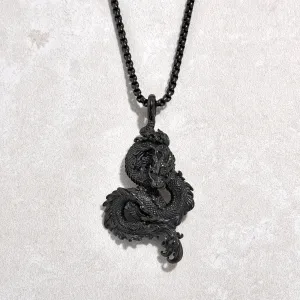 Black Gun Metal Dragon Steel Hearts Necklace