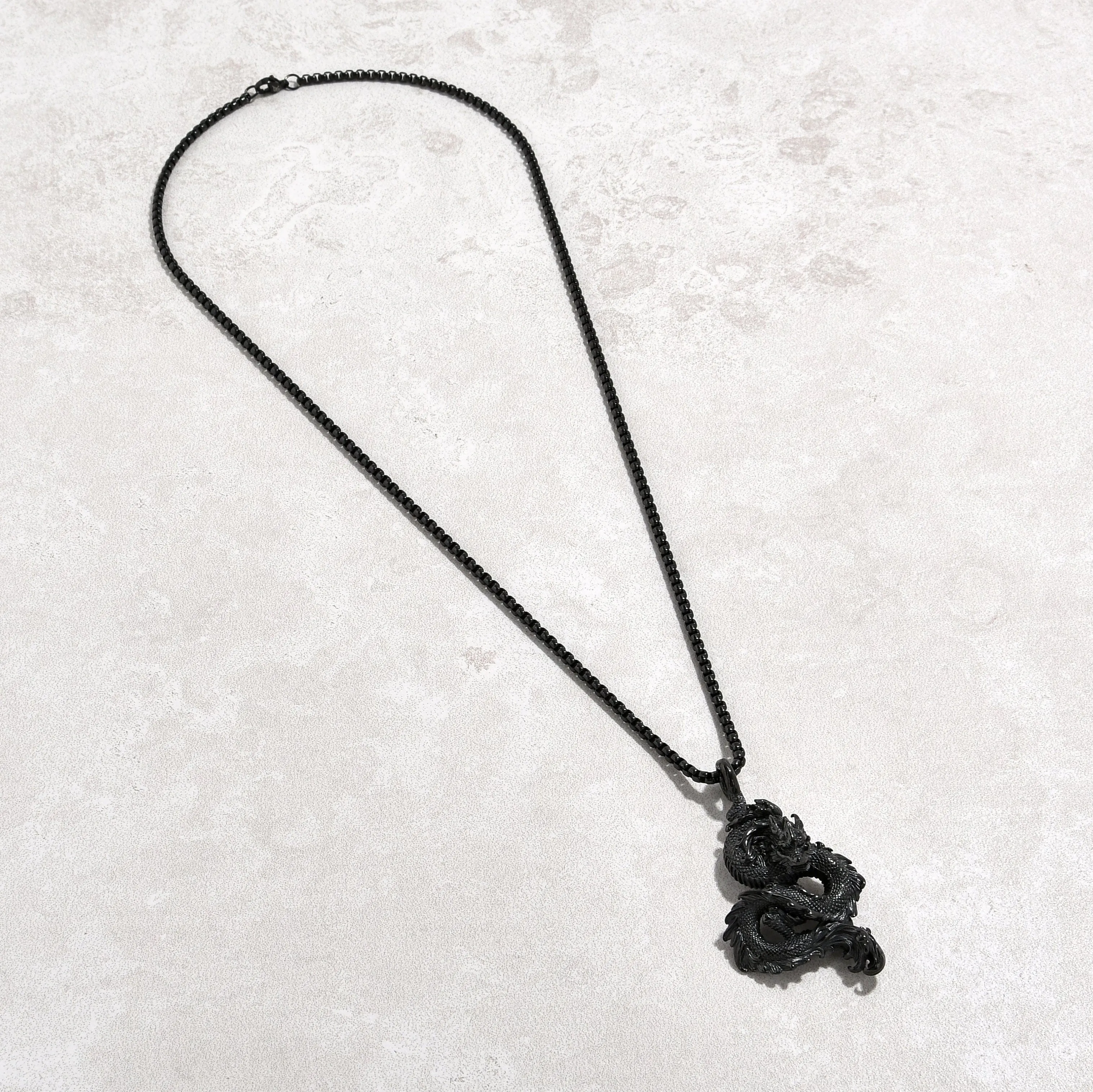 Black Gun Metal Dragon Steel Hearts Necklace