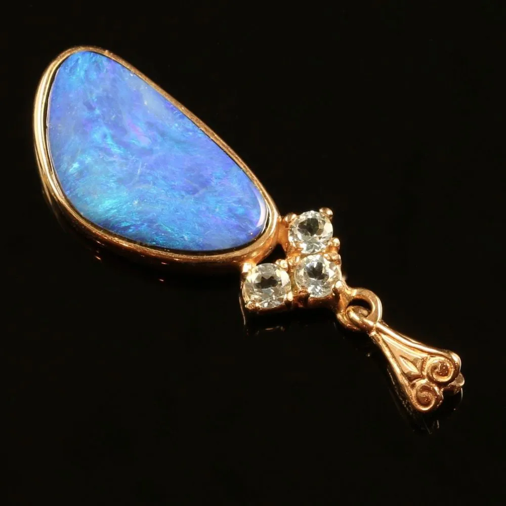 Black Opal White Sapphire Gold Pendant Rose Gold