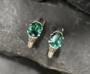 Boho Emerald Earrings - Green Tribal Studs - Vintage Oval Earrings