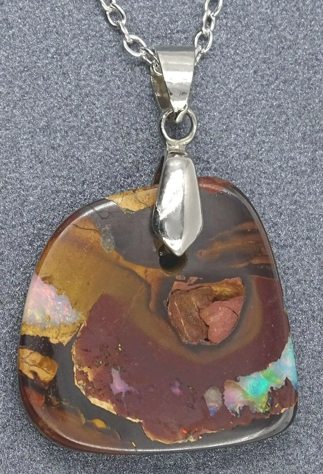 Boulder Opal Necklace with Green & Red Flashes