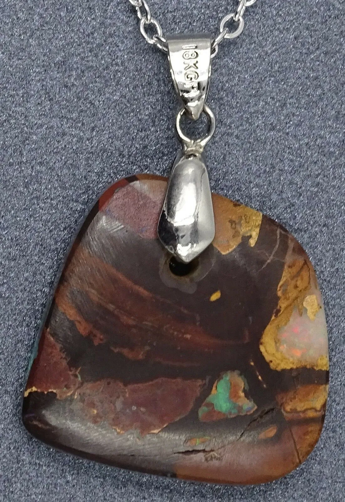 Boulder Opal Necklace with Green & Red Flashes