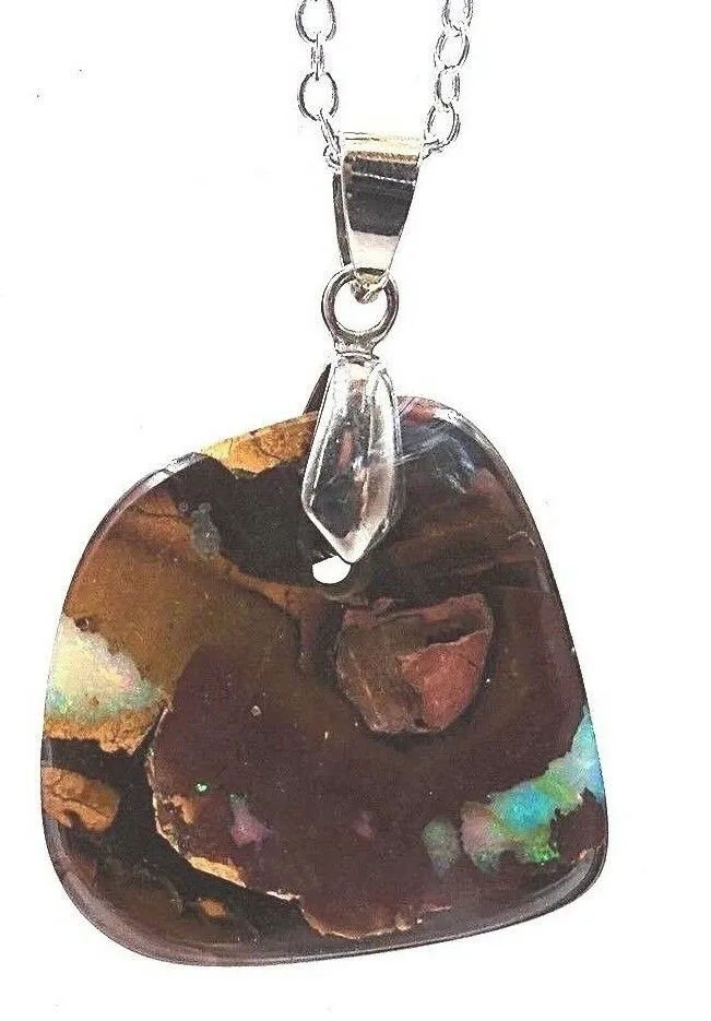 Boulder Opal Necklace with Green & Red Flashes