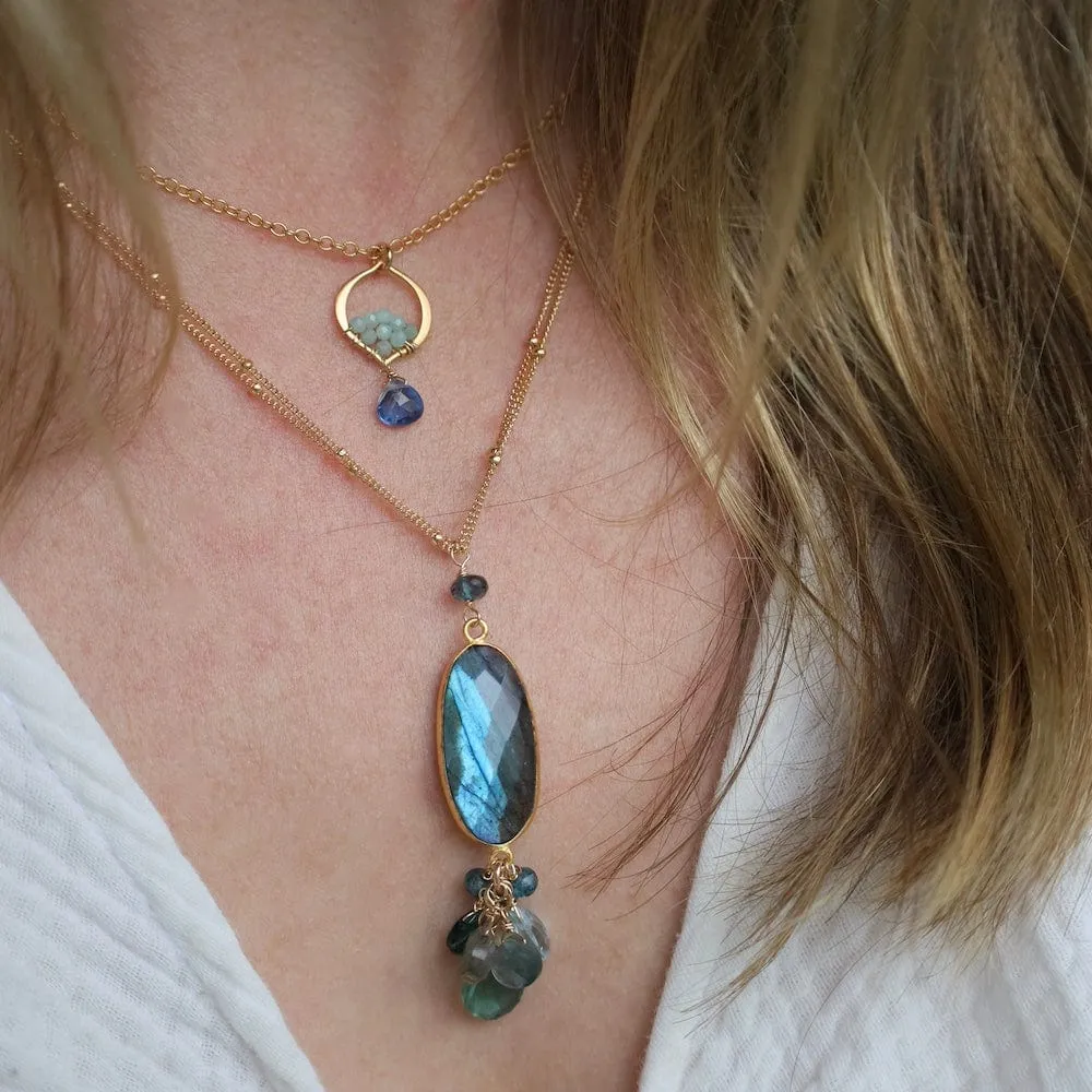 Bright Blue Kyanite & Amazonite Tiny Arabesque Necklace
