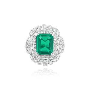 Brilliant cut Diamonds &  Emerald cut Emerald "Kauai" Ring