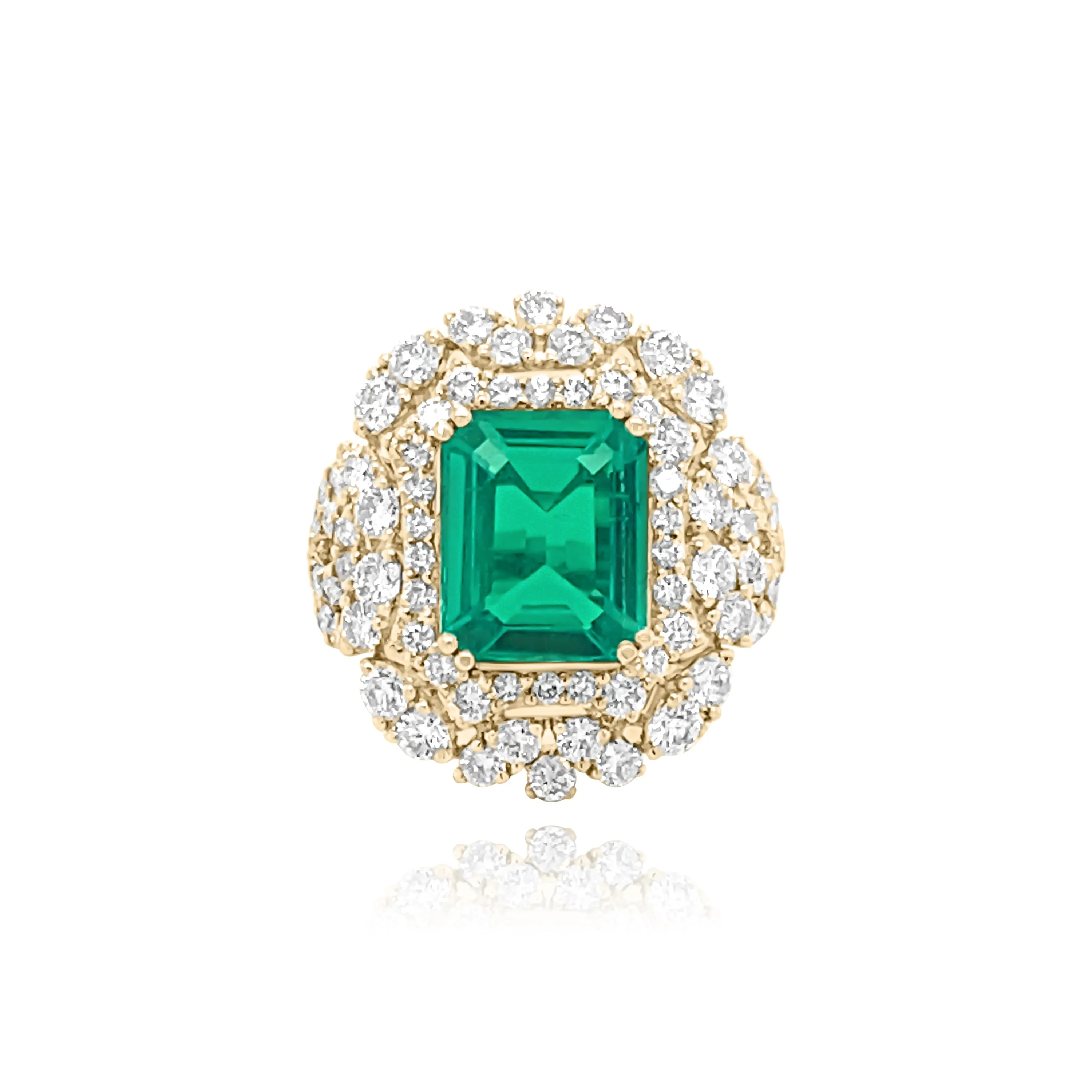 Brilliant cut Diamonds &  Emerald cut Emerald "Kauai" Ring