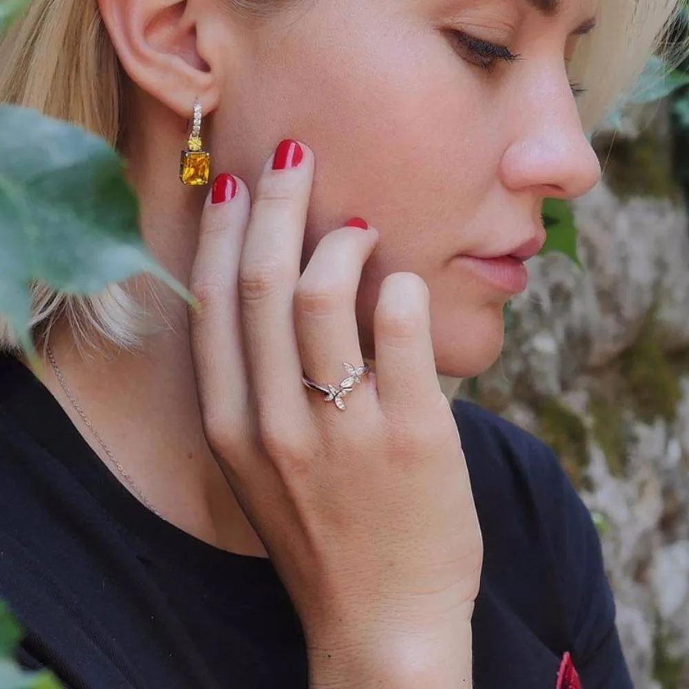 Butterfly Adjustable Rings - Austrian Cubic Zirconia, Silver