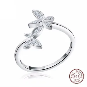 Butterfly Adjustable Rings - Austrian Cubic Zirconia, Silver