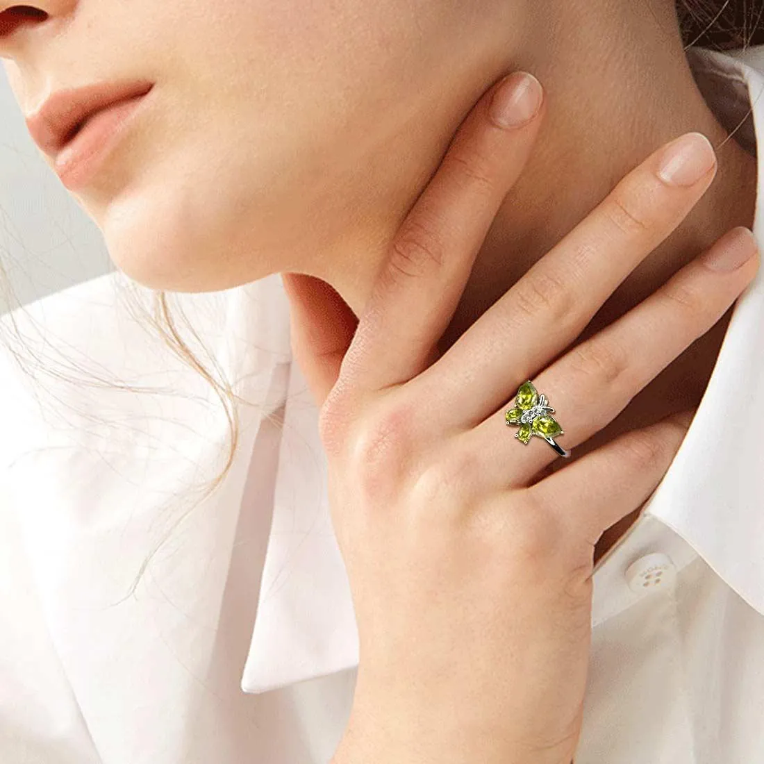 Butterfly Ring Band Birthstone August Peridot Women Girls Jewelry Birthday Gift