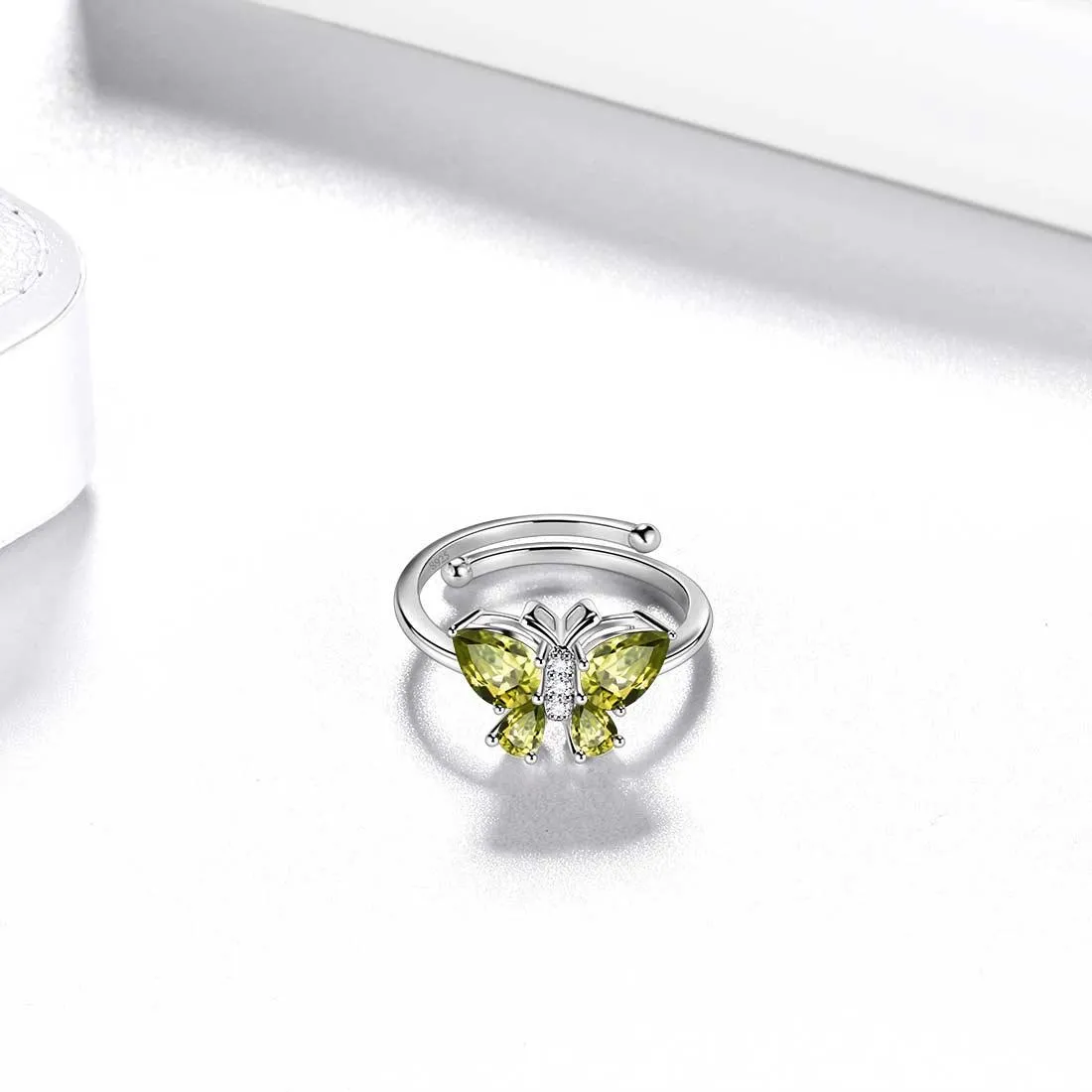 Butterfly Ring Band Birthstone August Peridot Women Girls Jewelry Birthday Gift