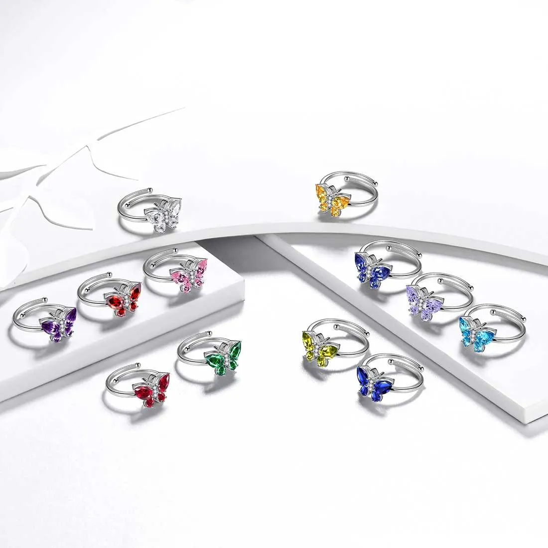 Butterfly Ring Band Birthstone August Peridot Women Girls Jewelry Birthday Gift