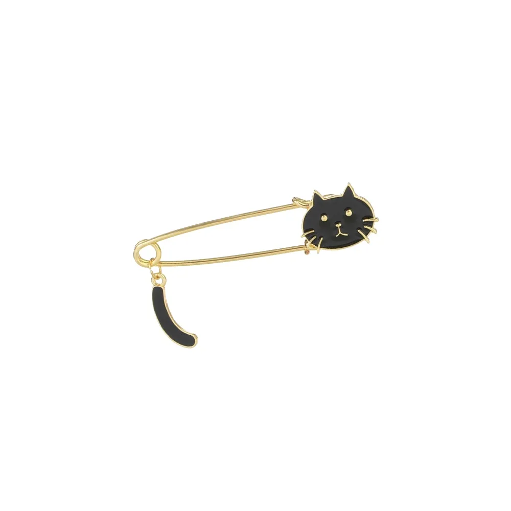 Cartoon Animal Brooches Black White Couple Cat Fish Bone Enamel Pins Clothes Collar Lapel Pin Bag Metal Badges Jewelry For Lover
