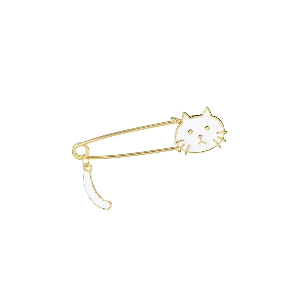 Cartoon Animal Brooches Black White Couple Cat Fish Bone Enamel Pins Clothes Collar Lapel Pin Bag Metal Badges Jewelry For Lover