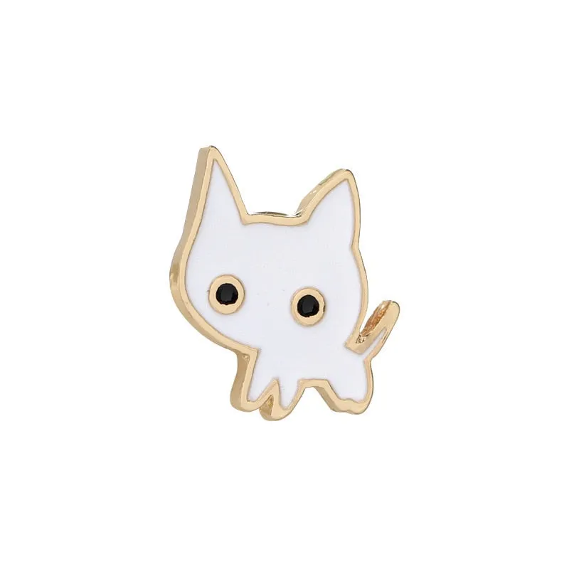 Cartoon Animal Brooches Black White Couple Cat Fish Bone Enamel Pins Clothes Collar Lapel Pin Bag Metal Badges Jewelry For Lover