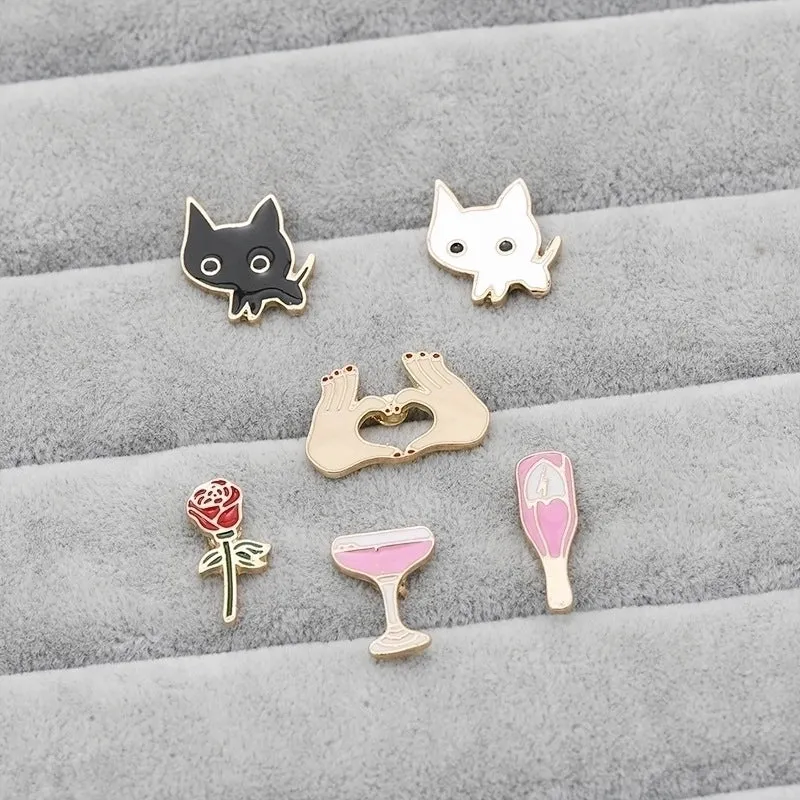 Cartoon Style Pin Cat Flower Wine Glass Alloy Enamel Unisex Brooches