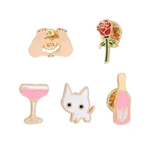 Cartoon Style Pin Cat Flower Wine Glass Alloy Enamel Unisex Brooches
