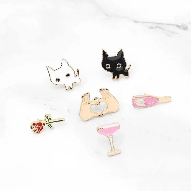 Cartoon Style Pin Cat Flower Wine Glass Alloy Enamel Unisex Brooches