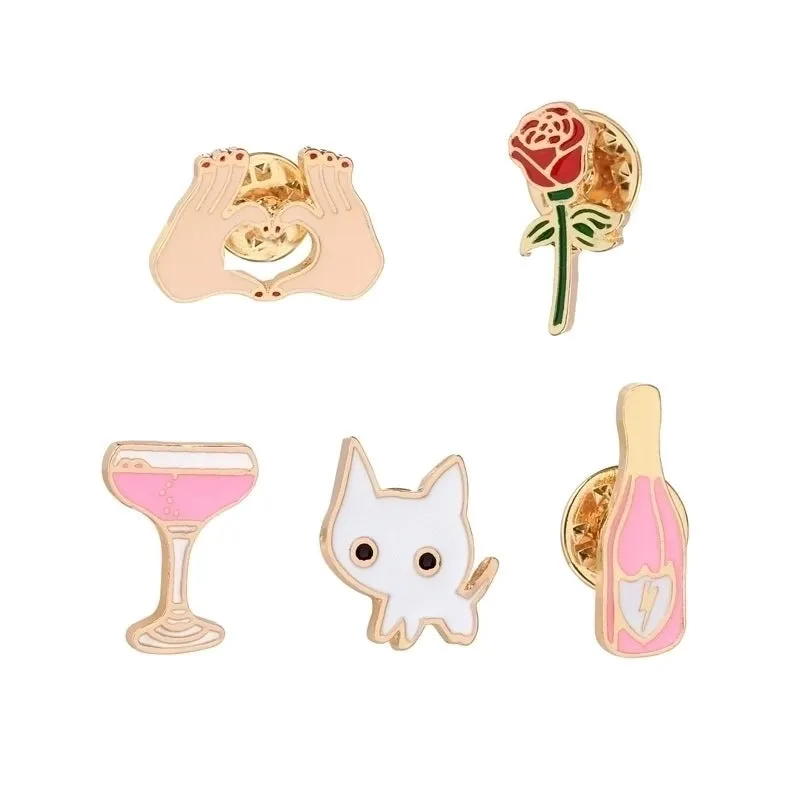 Cartoon Style Pin Cat Flower Wine Glass Alloy Enamel Unisex Brooches