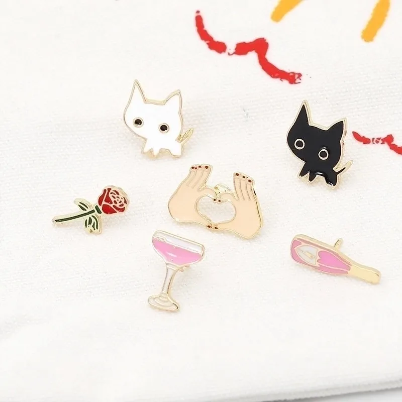Cartoon Style Pin Cat Flower Wine Glass Alloy Enamel Unisex Brooches