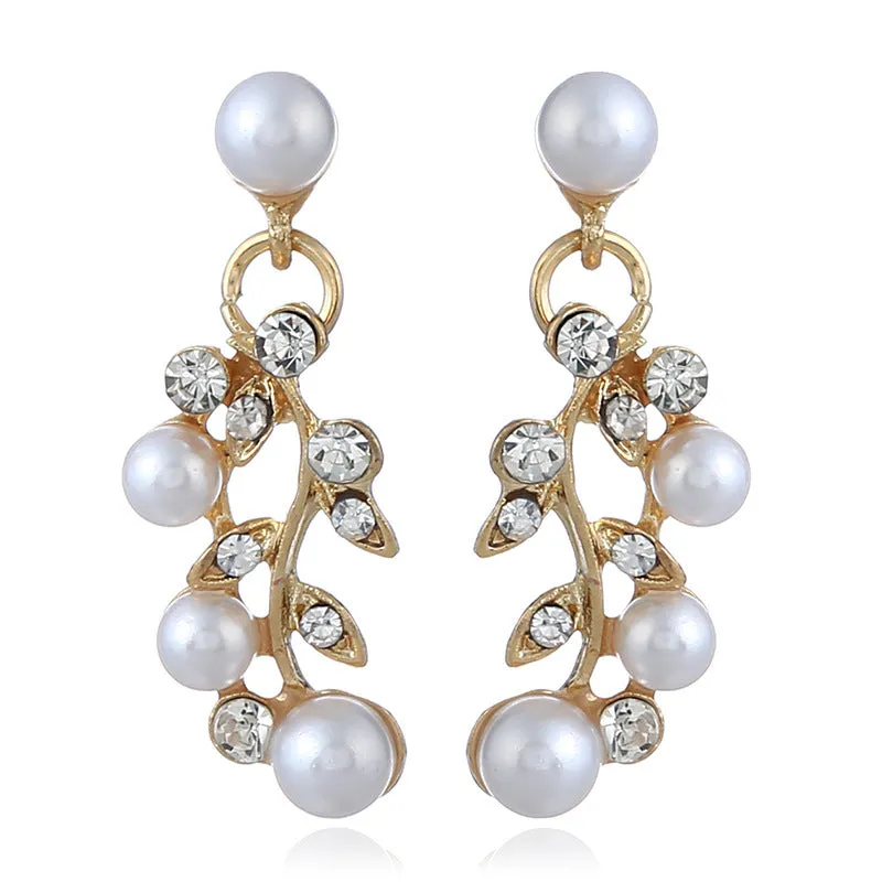Chain set sweet temperament all-match pearl diamond earrings & necklace