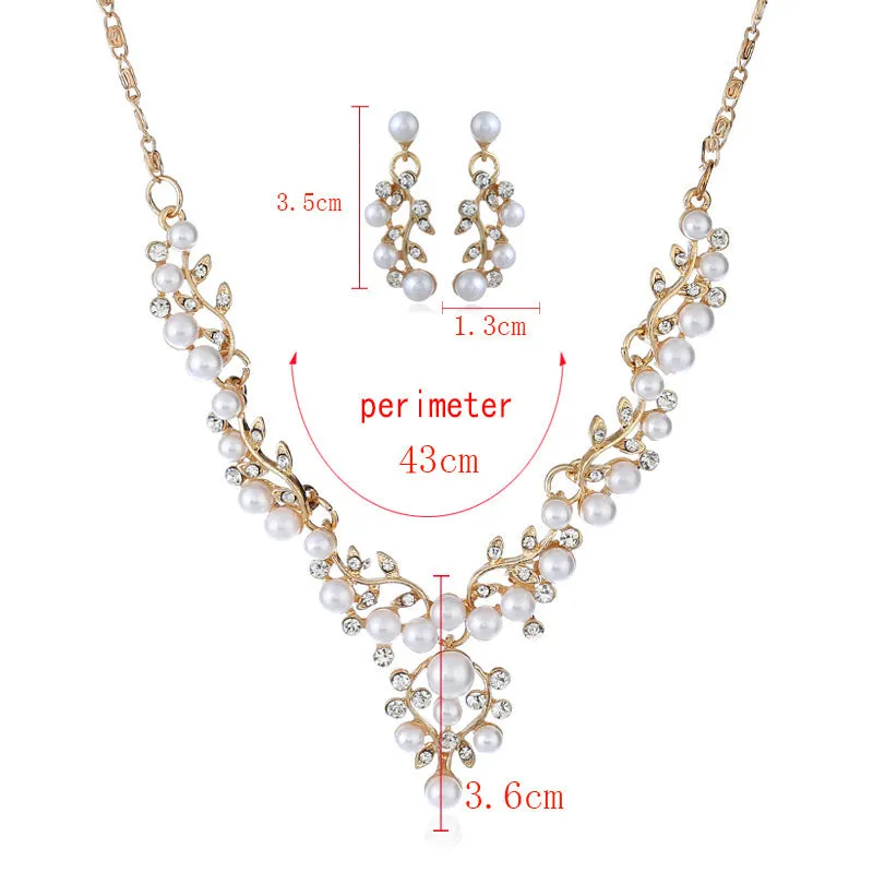 Chain set sweet temperament all-match pearl diamond earrings & necklace