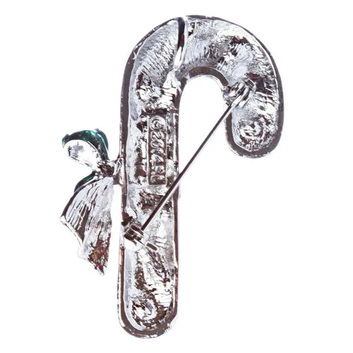 Christmas Jewelry Crystal Rhinestone Holiday Candy Cane Brooch Pin BH126 Silver