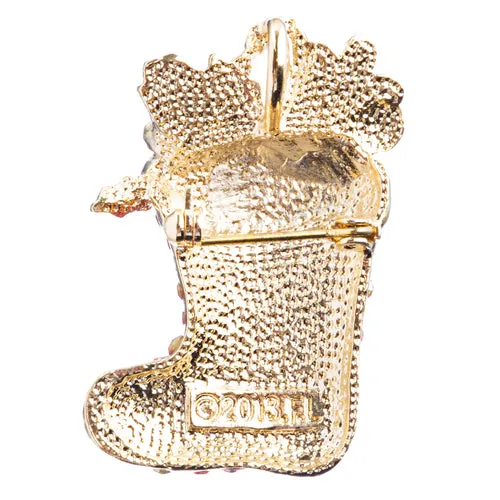 Christmas Jewelry Crystal Rhinestone Sparkle Stocking Presents Brooch Pin BH116