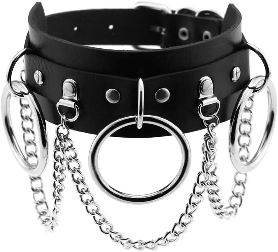Circle Choker Necklace Pu Leather Goth Choker Collar with Black Studded Punk Rock Rivet Collar