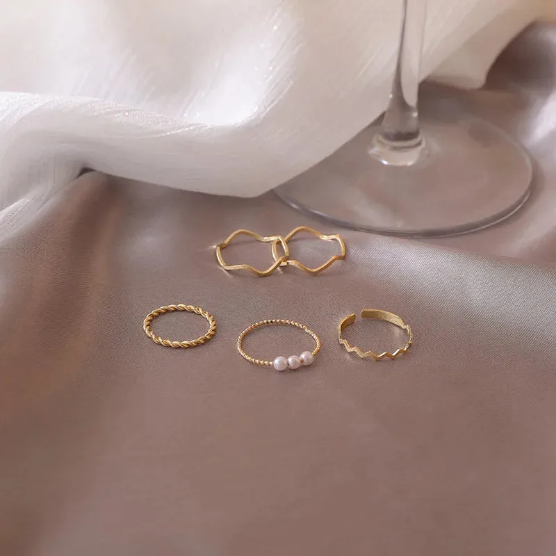 Classic Ring Five Piece Set Korean Trend Fashion Ring for Women's Luxury Jointed Ring Unusual Jewelry Accessories
