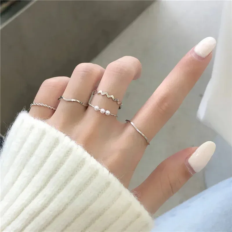 Classic Ring Five Piece Set Korean Trend Fashion Ring for Women's Luxury Jointed Ring Unusual Jewelry Accessories