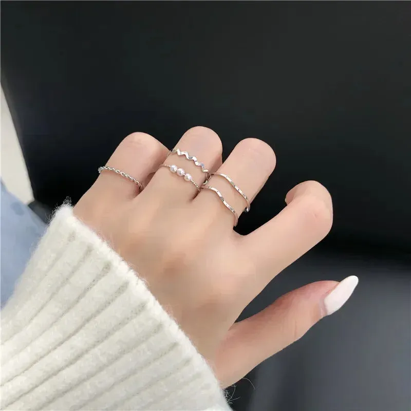 Classic Ring Five Piece Set Korean Trend Fashion Ring for Women's Luxury Jointed Ring Unusual Jewelry Accessories