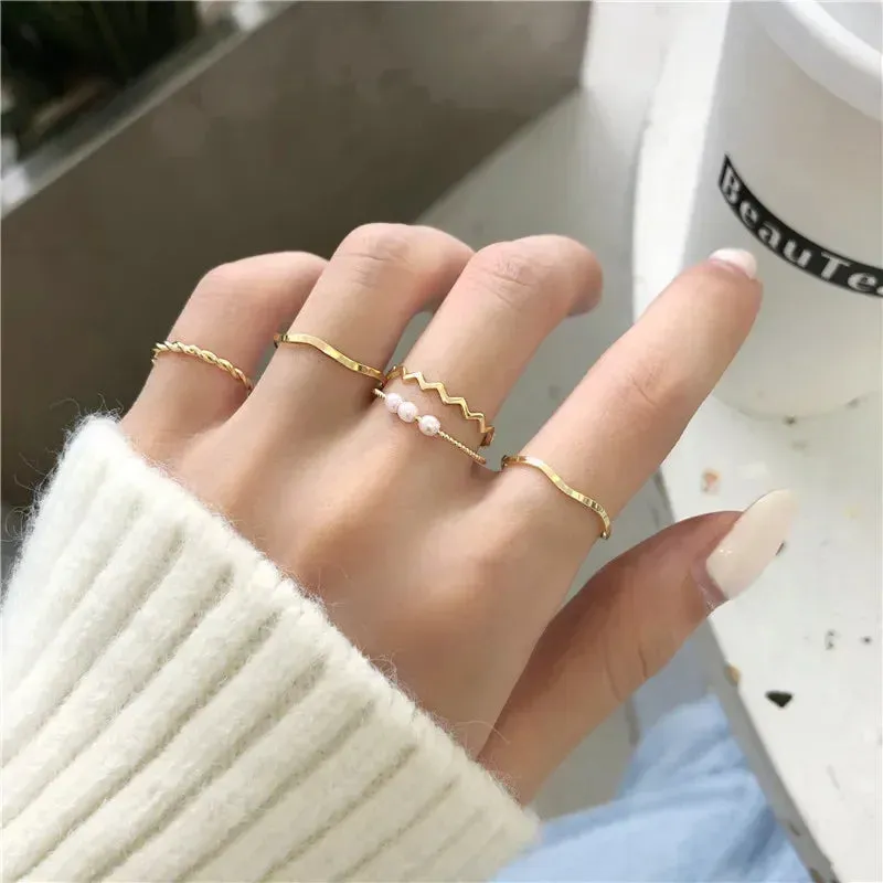 Classic Ring Five Piece Set Korean Trend Fashion Ring for Women's Luxury Jointed Ring Unusual Jewelry Accessories