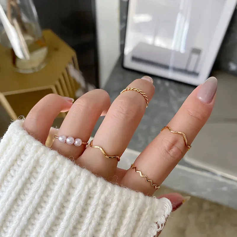Classic Ring Five Piece Set Korean Trend Fashion Ring for Women's Luxury Jointed Ring Unusual Jewelry Accessories