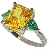 Classic Yellow Citrine and Green CZ Stone Ring