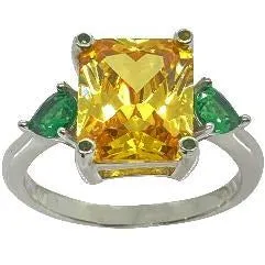 Classic Yellow Citrine and Green CZ Stone Ring