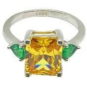Classic Yellow Citrine and Green CZ Stone Ring