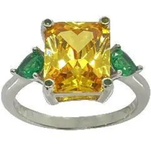 Classic Yellow Citrine and Green CZ Stone Ring