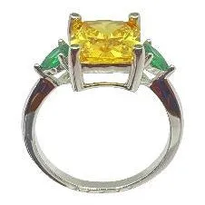 Classic Yellow Citrine and Green CZ Stone Ring