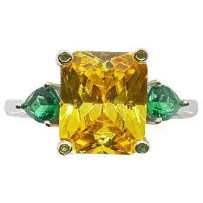Classic Yellow Citrine and Green CZ Stone Ring
