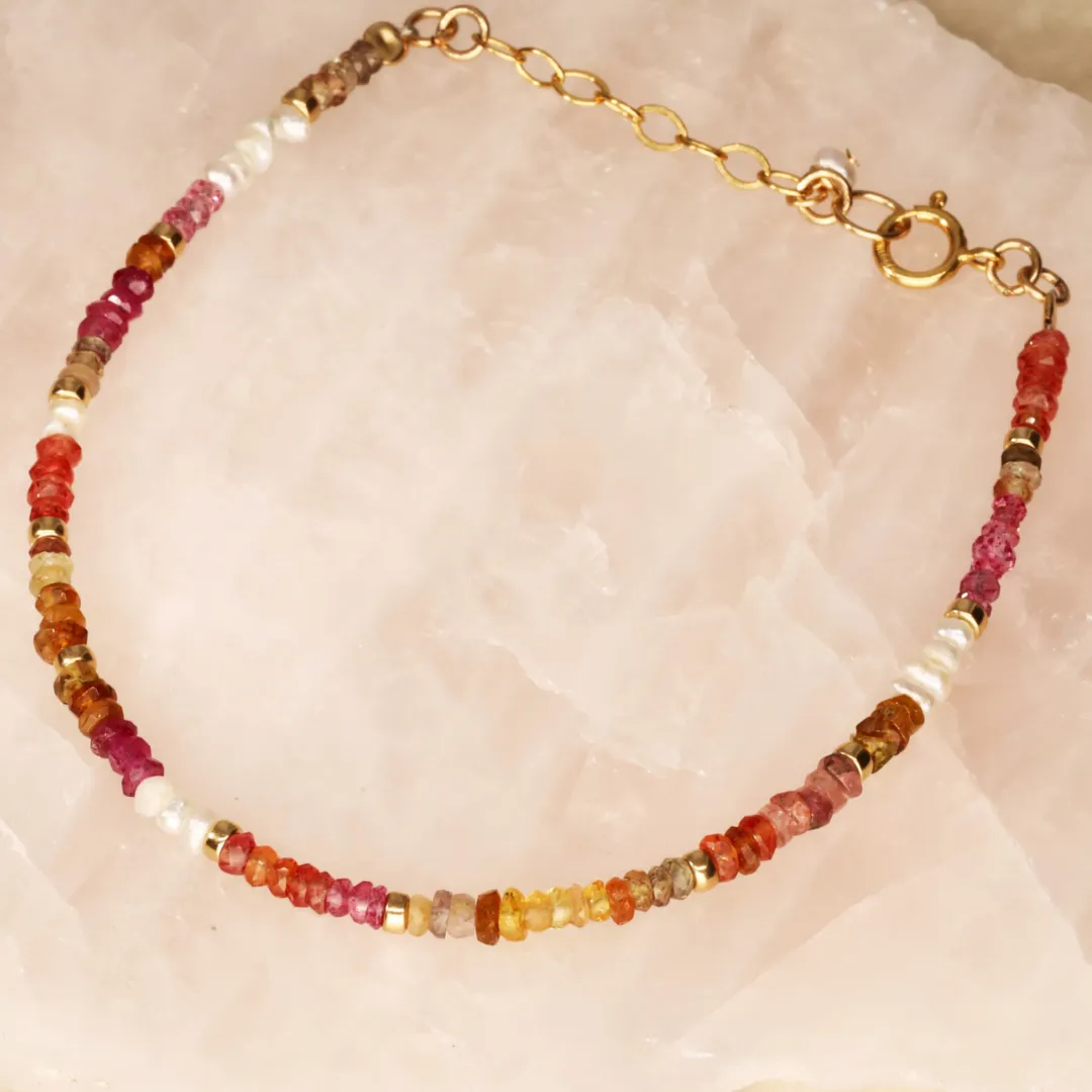 Coloured Sapphires and Pearl Rainbow Bracelet