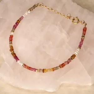Coloured Sapphires and Pearl Rainbow Bracelet